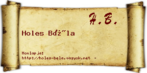 Holes Béla névjegykártya